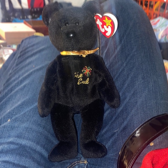 Ty Black Bear Plush with Gold Accents